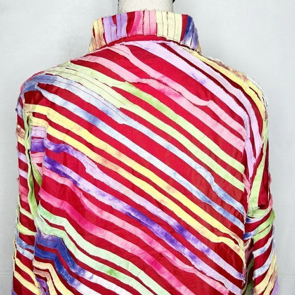Keren Hart Blazer Jacket Textured Patchwork Stripes Multicolor Sz M Vintage